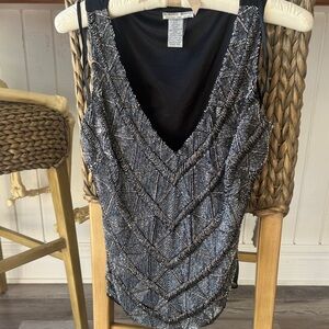 Black and Silver Beaded Chevron Blouse